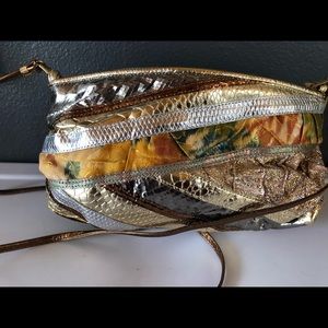 Vintage Bags by Varon NWOT 80s Metallic Patchwork Snakeskin Crossbody/Clutch
